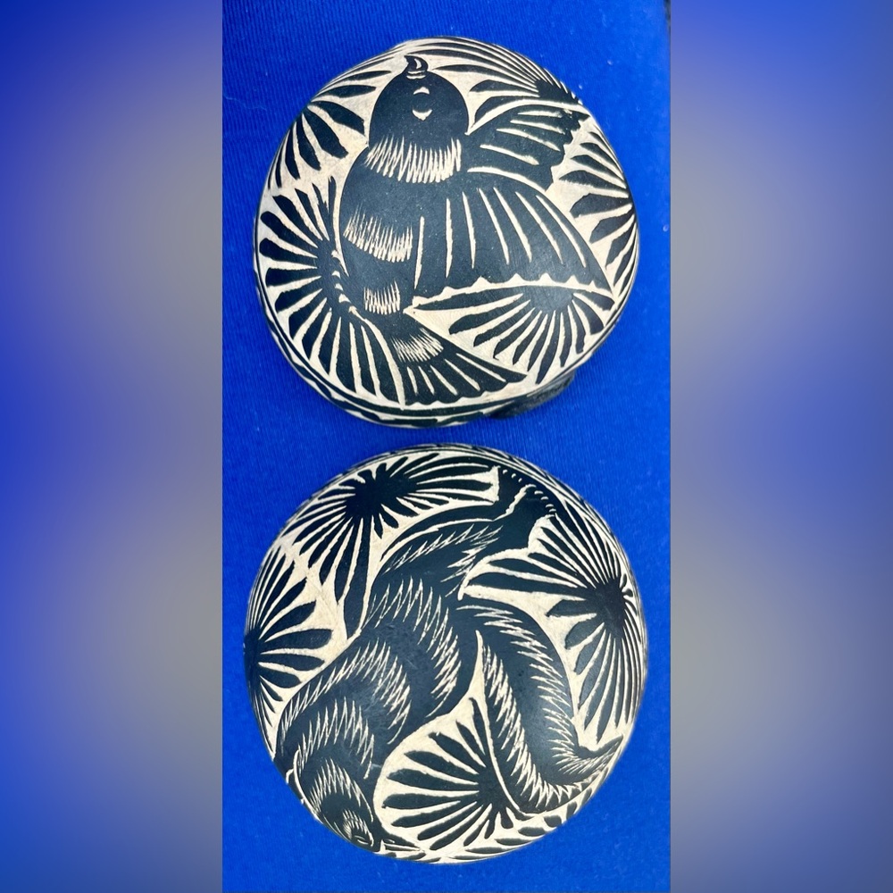 Handcrafted black-and-white Jicaras from Oaxaca Mexico